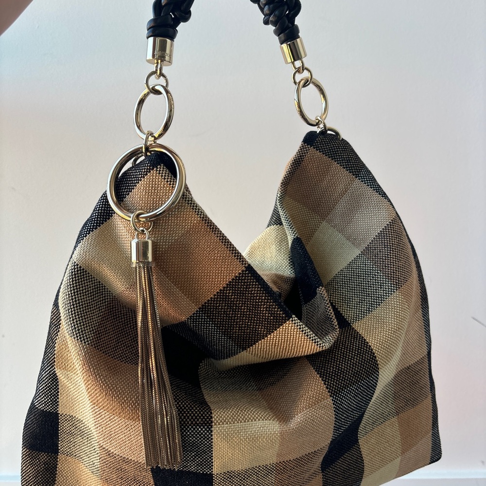 Jimmy Choo Plaid Hobo Bag with Gold Accents